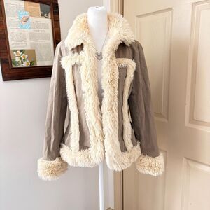 Faux Fur Trim Women's Brown and White Jacket